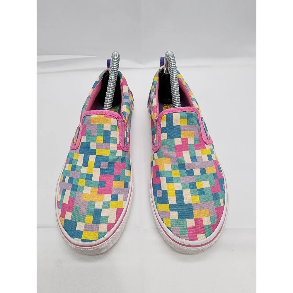 Skechers Slip On Canvas Shoes Kids Size 2 Rainbow Pixel Print Casual Used